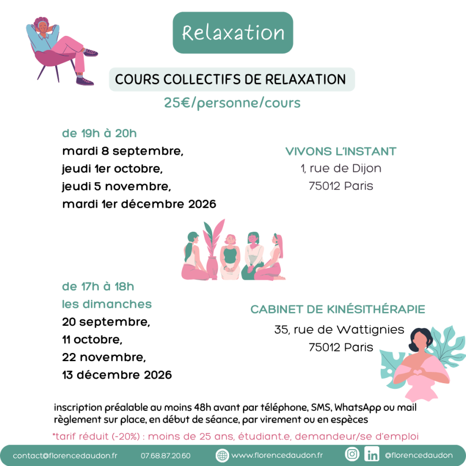 cours collectifs relaxation gestion stress 2026 paris 75012