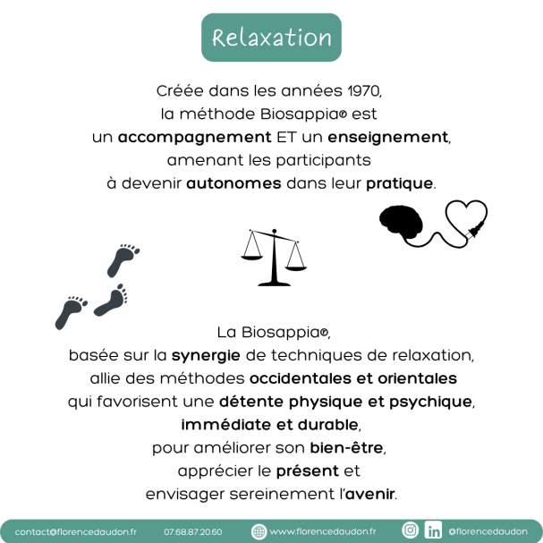 relaxation Paris 75012 Blois 41 technique occidental oriental synergie varié exercice pratique simple agréable détente bien-être Biosappia